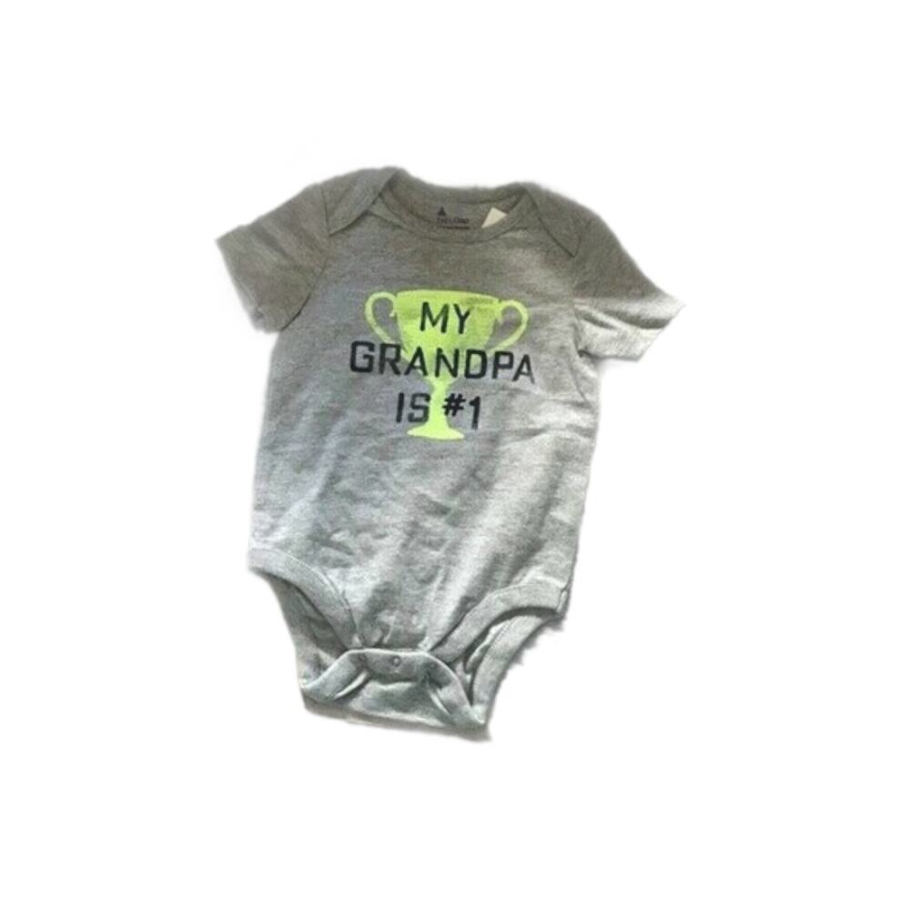 Gap Boys Bodysuit Sz 12-18 Months My Grandpa is #1 Gray Short Sleeve Cotton NEW‎